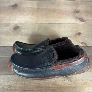ugg ascot mens size 10 shoes black leather shearling lined comfort slippers